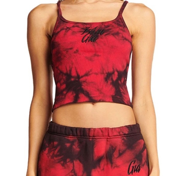 I.AM.GIA. Black and red tie-dye crop top